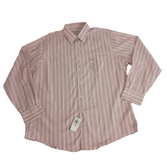 Van Heusen Men’s Fitted Button Down Shirt Pink Maroon White Stripes Size 17 NWT - Picture 4 of 16